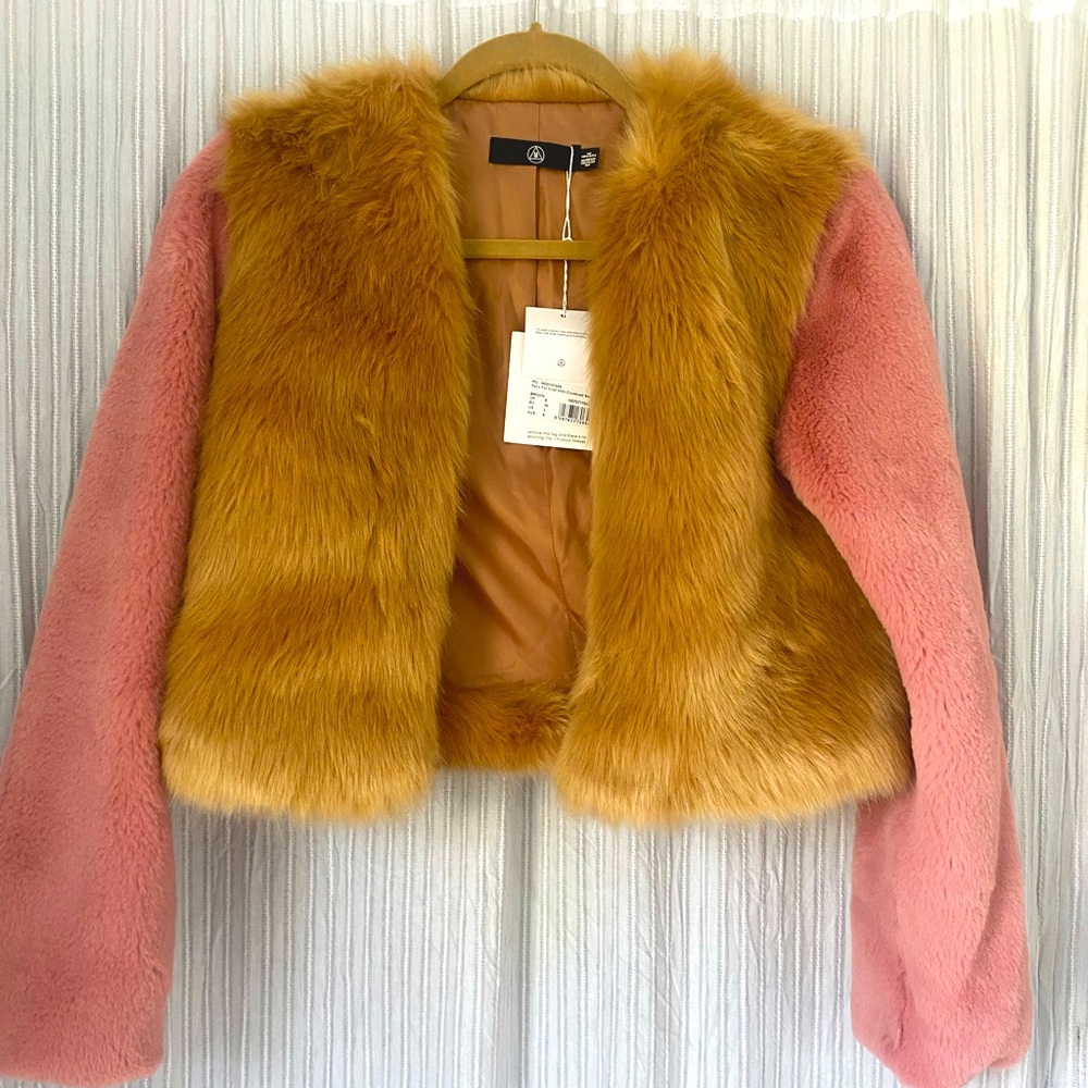 NWT Misguided fur crop coat
